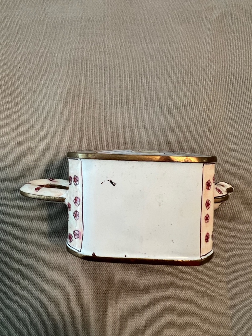 Enameled Miniature Teapot Collectible in Cream with Kitchen Floral Design - Picture 6 of 8